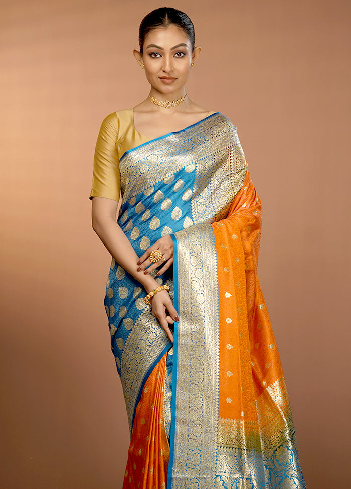 Orange Tanchoi Silk Saree With Blouse Piece