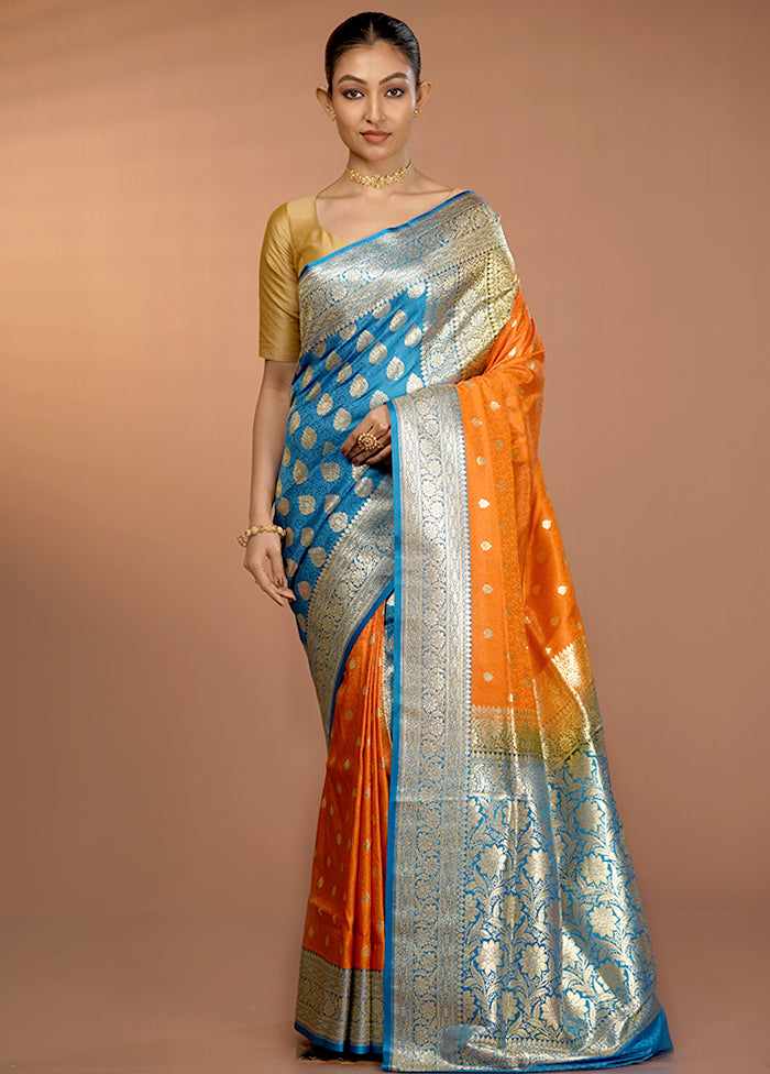 Orange Tanchoi Silk Saree With Blouse Piece