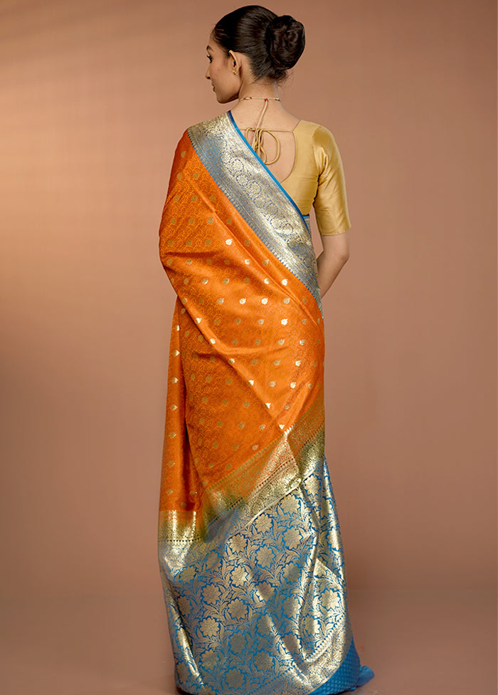 Orange Tanchoi Silk Saree With Blouse Piece