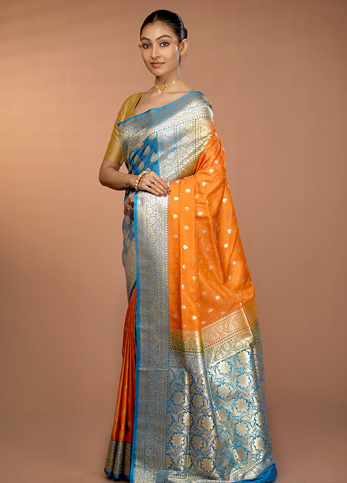 Orange Tanchoi Silk Saree With Blouse Piece