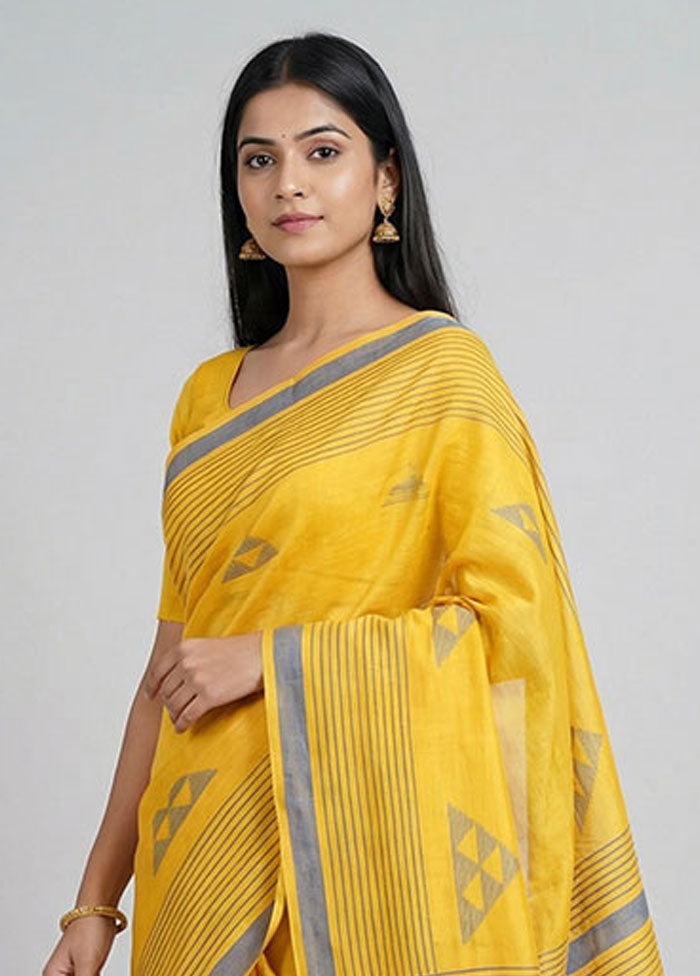 Yellow Matka Silk Saree With Blouse Piece