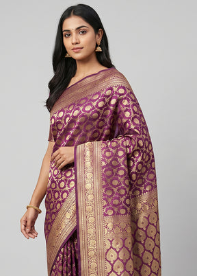 Purple Handloom Uppada Pure Silk Saree With Blouse Piece