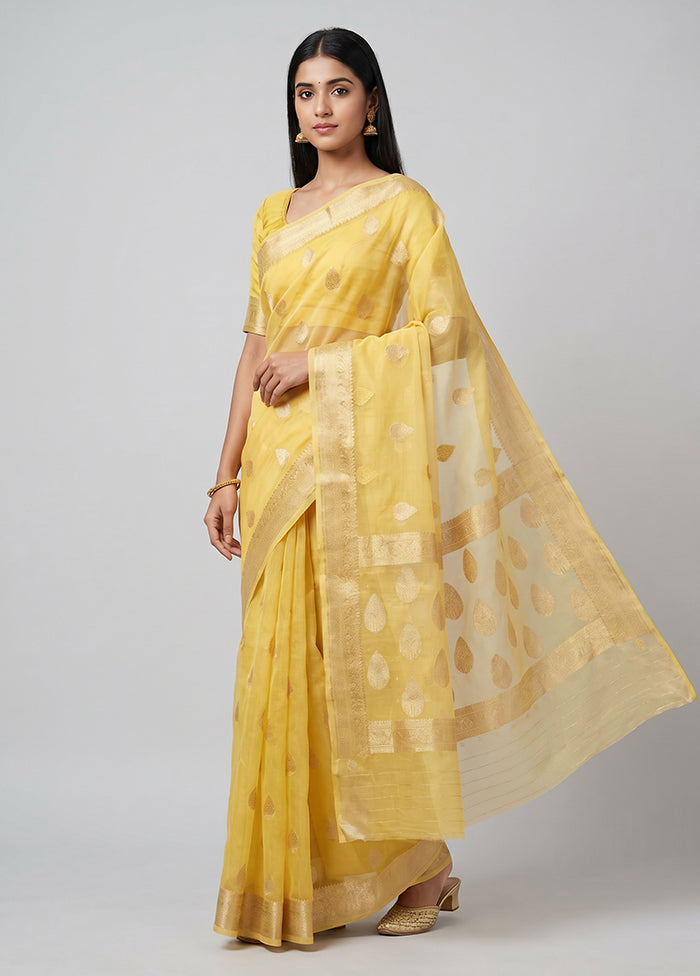 Yellow Kora Silk Saree With Blouse Piece