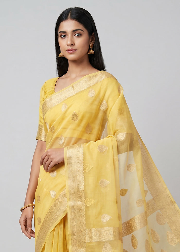 Yellow Kora Silk Saree With Blouse Piece