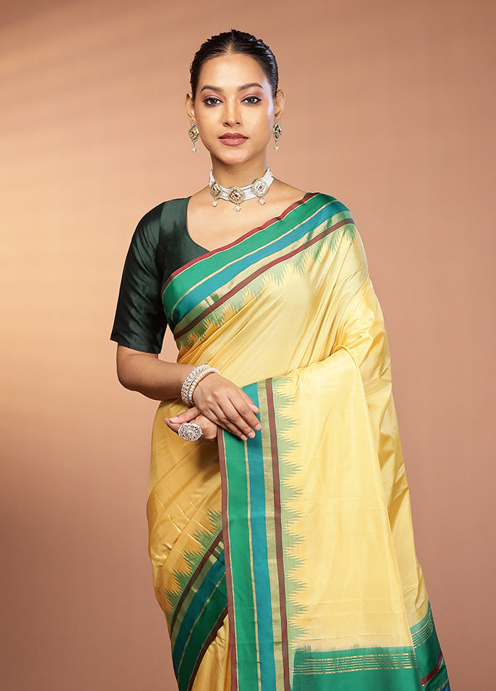 Cream Kanjivaram Silk Saree With Blouse Piece