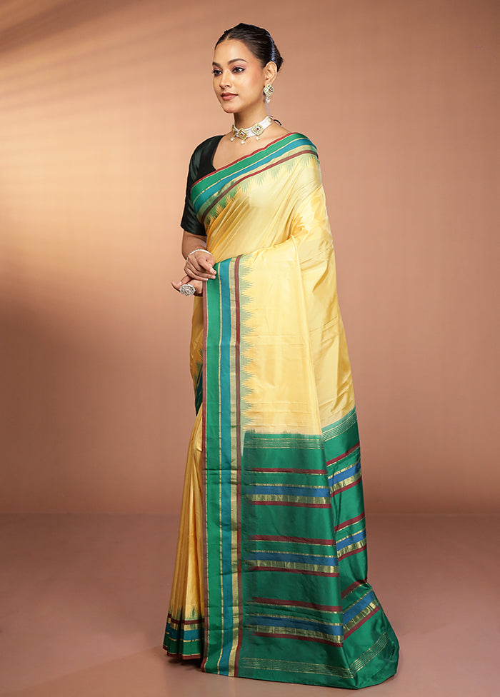 Cream Kanjivaram Silk Saree With Blouse Piece