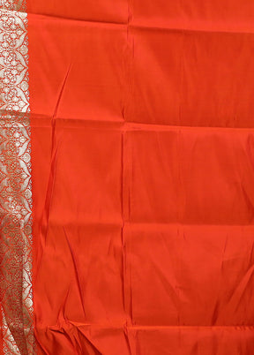 Orange Handloom Banarasi Pure Silk Saree With Blouse Piece