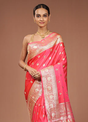 Red Handloom Banarasi Pure Silk Saree With Blouse Piece