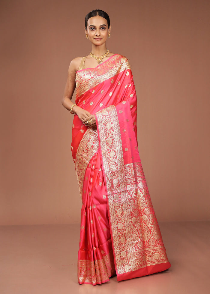 Red Handloom Banarasi Pure Silk Saree With Blouse Piece