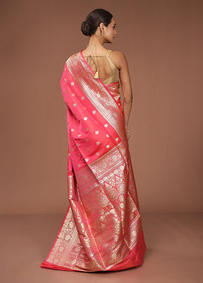 Red Handloom Banarasi Pure Silk Saree With Blouse Piece