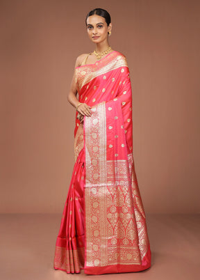 Red Handloom Banarasi Pure Silk Saree With Blouse Piece