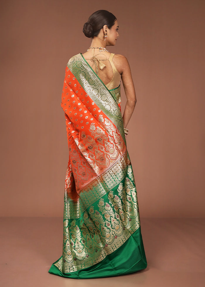 Rust Handloom Banarasi Pure Silk Saree With Blouse Piece