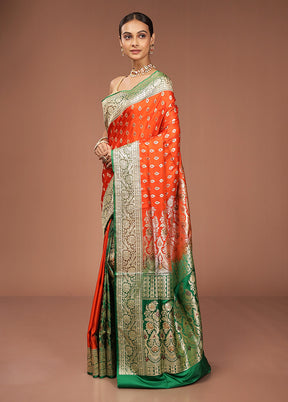 Rust Handloom Banarasi Pure Silk Saree With Blouse Piece