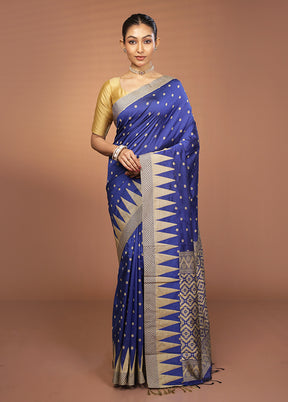 Blue Kanjivaram Silk Saree With Blouse Piece