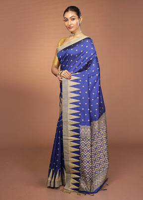Blue Kanjivaram Silk Saree With Blouse Piece