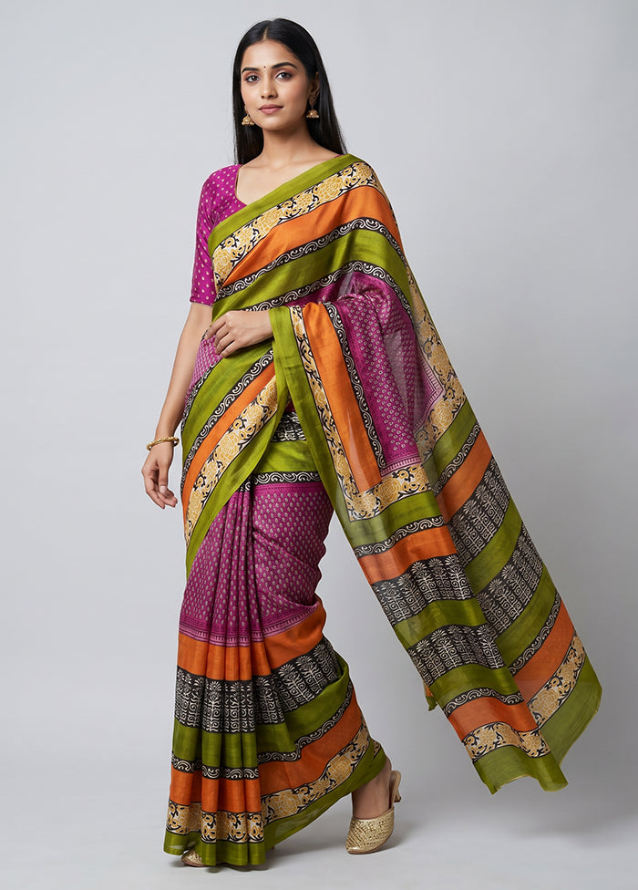 Pink Printed Pure Silk Saree Without Blouse Piece