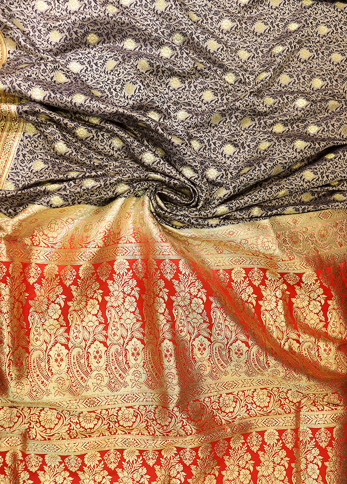 Grey Tanchoi Silk Saree With Blouse Piece