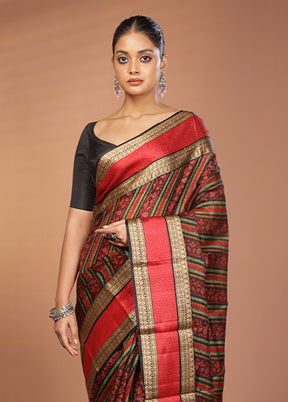 Black Printed Pure Silk Saree Without Blouse Piece