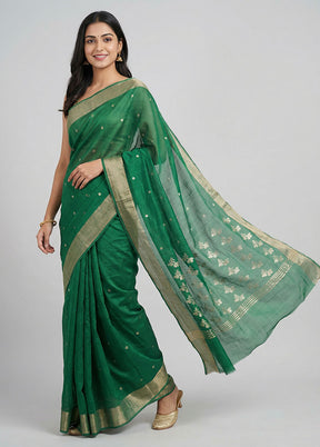 Green Chanderi Silk Saree With Blouse Piece