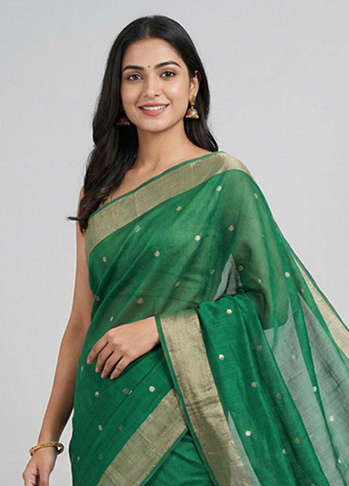 Green Chanderi Silk Saree With Blouse Piece