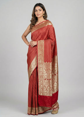 Red Banarasi Silk Saree With Blouse Piece