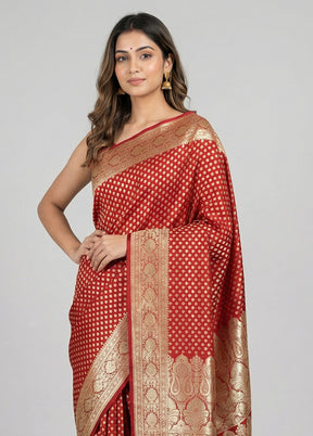 Red Banarasi Silk Saree With Blouse Piece