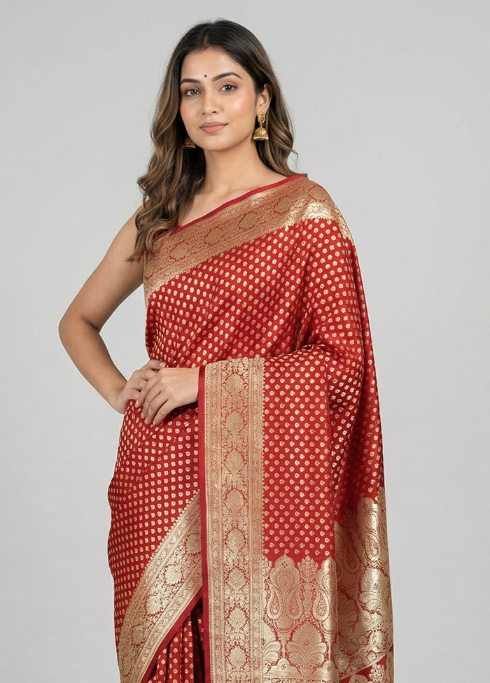 Red Banarasi Silk Saree With Blouse Piece