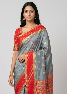 Grey Kanjivaram Silk Saree With Blouse Piece
