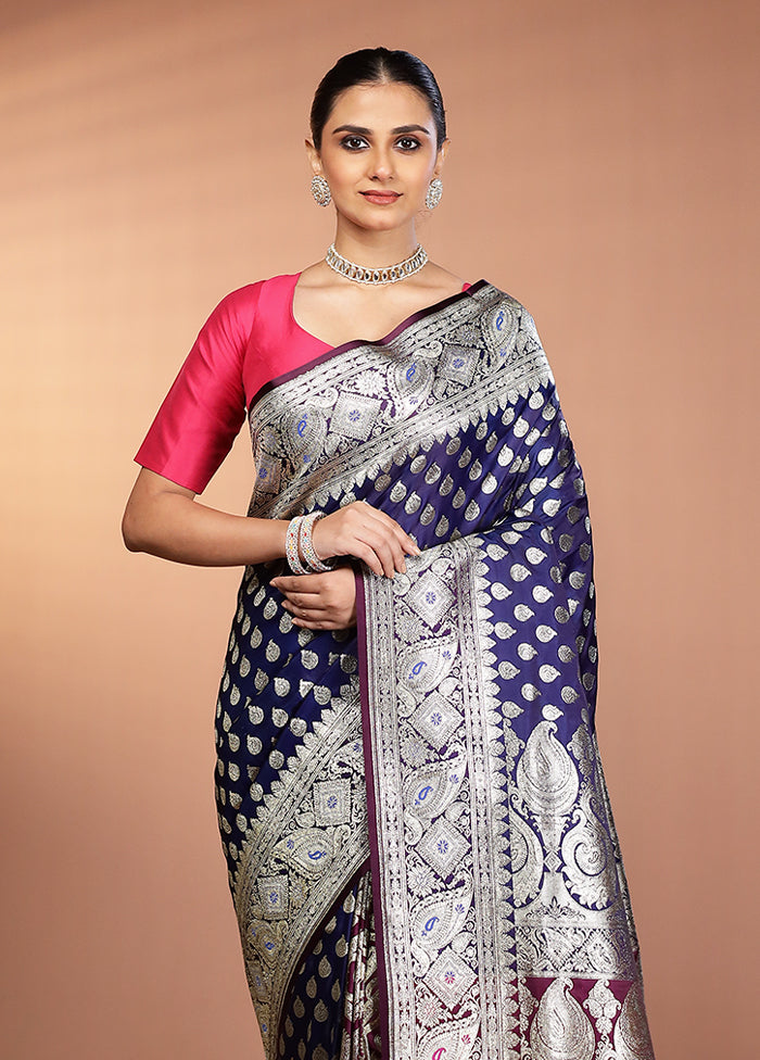 Blue Banarasi Silk Saree With Blouse Piece