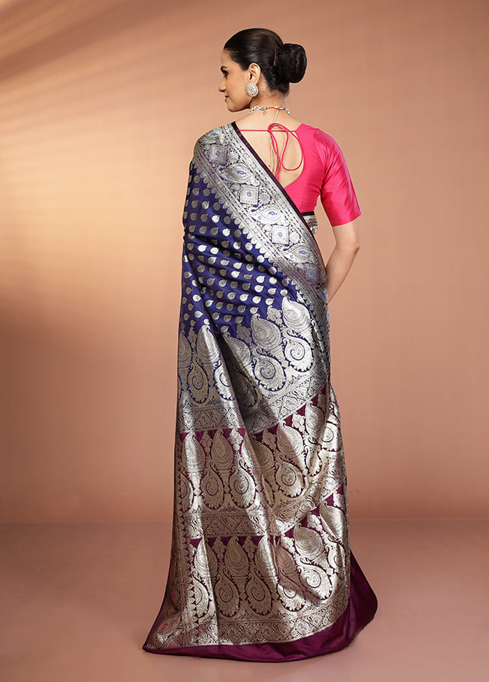 Blue Banarasi Silk Saree With Blouse Piece