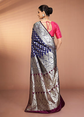 Blue Banarasi Silk Saree With Blouse Piece