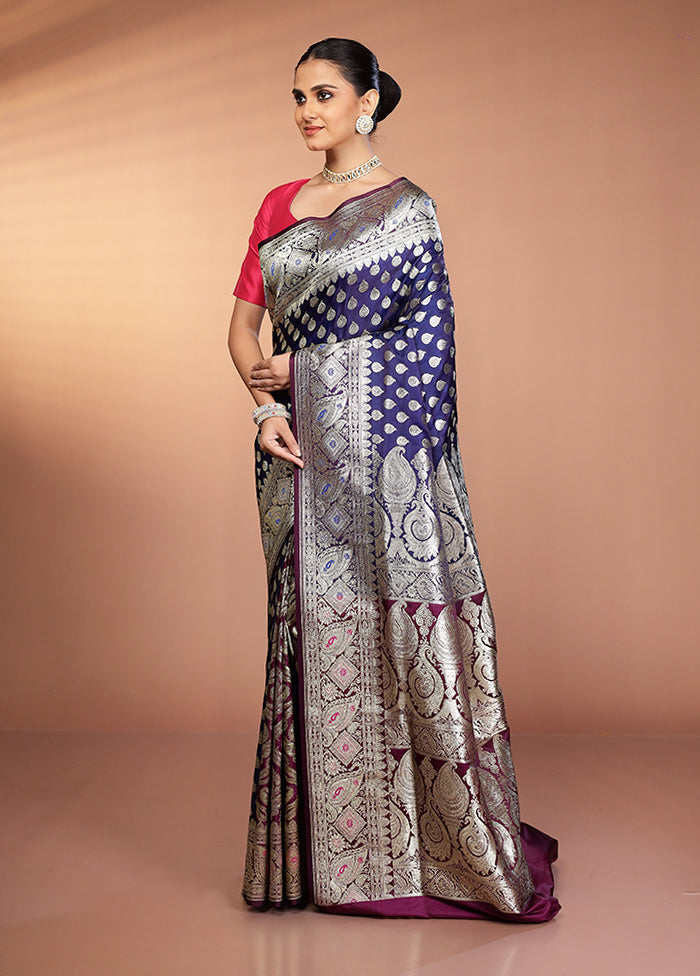 Blue Banarasi Silk Saree With Blouse Piece