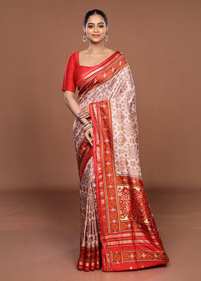 Cream Handloom Jamewar Pure Silk Saree With Blouse Piece