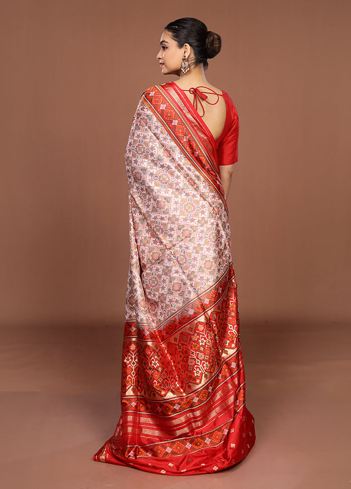 Cream Handloom Jamewar Pure Silk Saree With Blouse Piece