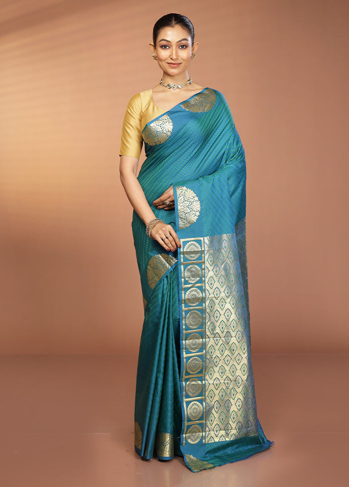 Blue Kanjivaram Silk Saree With Blouse Piece