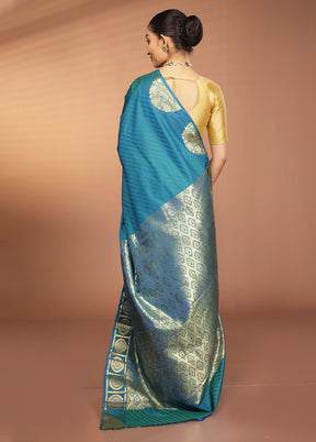 Blue Kanjivaram Silk Saree With Blouse Piece