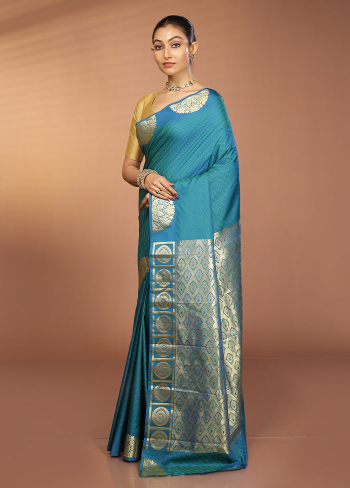 Blue Kanjivaram Silk Saree With Blouse Piece