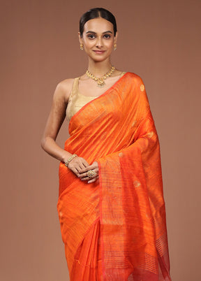 Rust Handloom Matka Pure Silk Saree With Blouse Piece