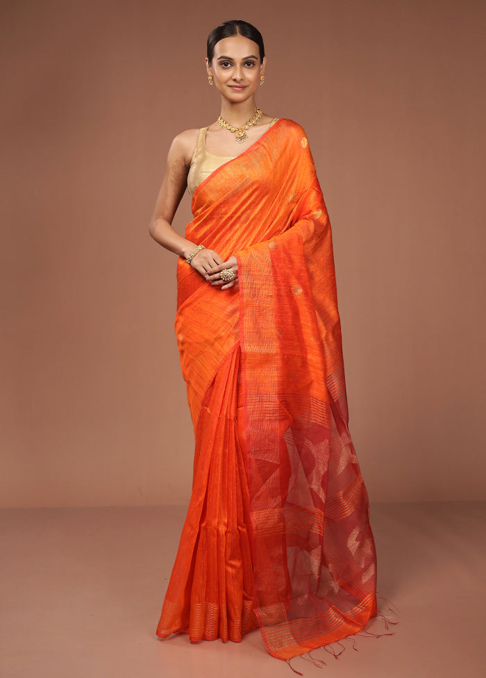 Rust Handloom Matka Pure Silk Saree With Blouse Piece