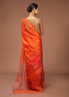 Rust Handloom Matka Pure Silk Saree With Blouse Piece