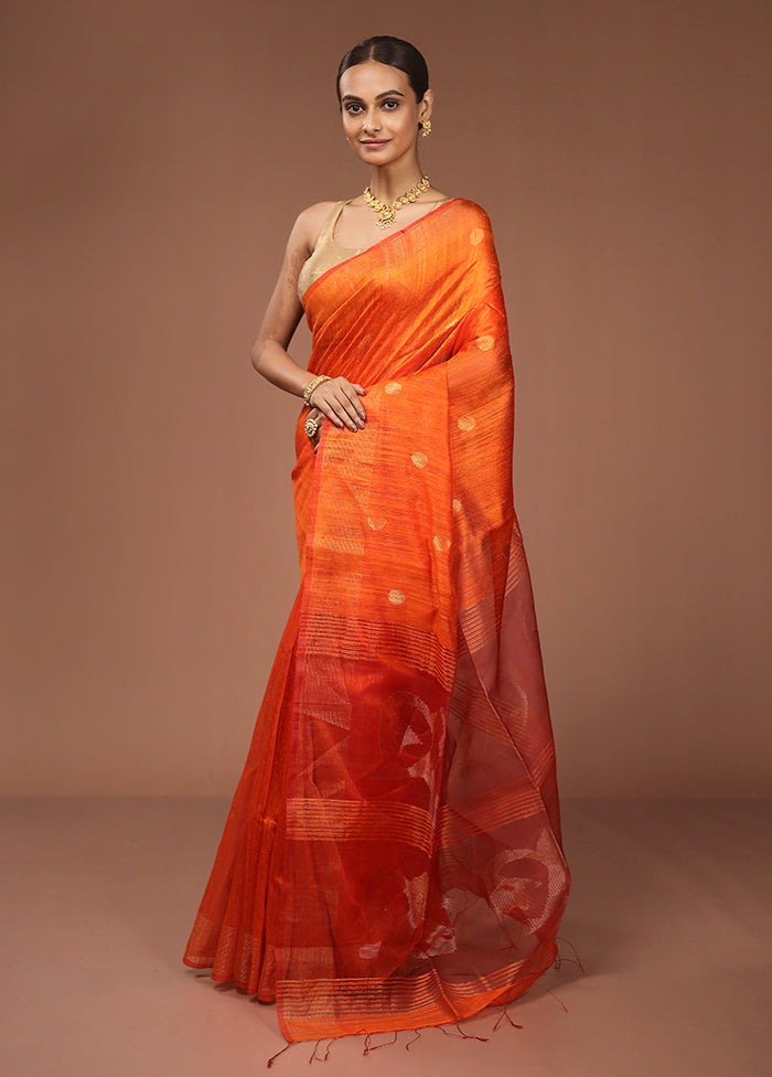 Rust Handloom Matka Pure Silk Saree With Blouse Piece