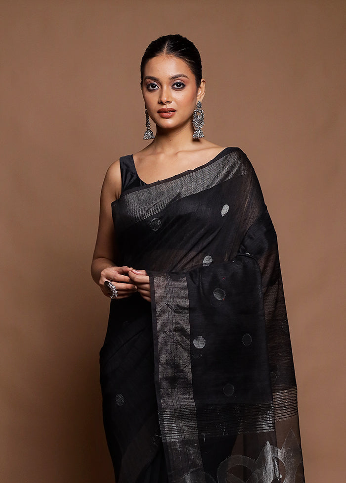 Black Handloom Matka Pure Silk Saree With Blouse Piece