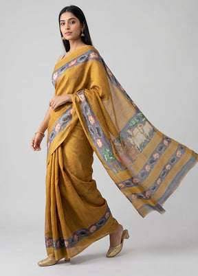 Grey Tussar Silk Saree With Blouse Piece