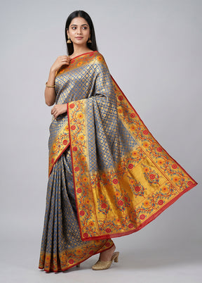 Blue Dupion Silk Saree With Blouse Piece