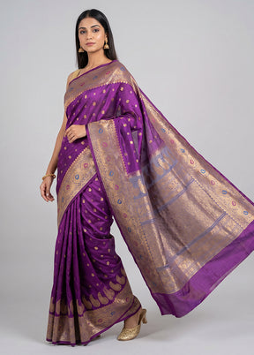 Purple Gadwal Pure Silk Saree Without Blouse Piece