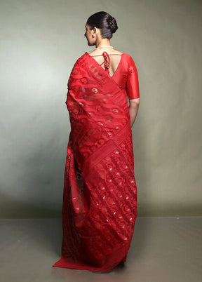 Multicolor Tant Jamdani Saree Without Blouse Piece