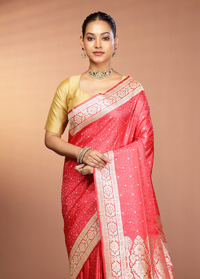 Pink Handloom Tanchoi Pure Silk Saree With Blouse Piece
