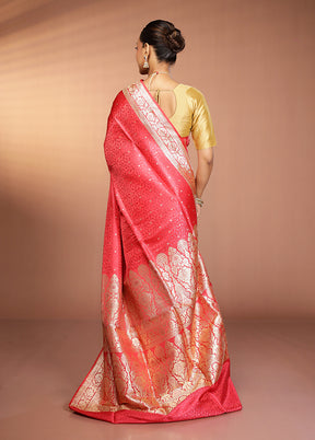 Pink Handloom Tanchoi Pure Silk Saree With Blouse Piece