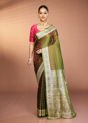 Green Handloom Tanchoi Pure Silk Saree With Blouse Piece
