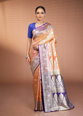 Rust Banarasi Silk Saree With Blouse Piece